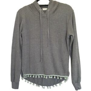 Ocean Drive Sweatshirt Lightweight Pom Hoodie Long Sleeve Pullover Small Grey